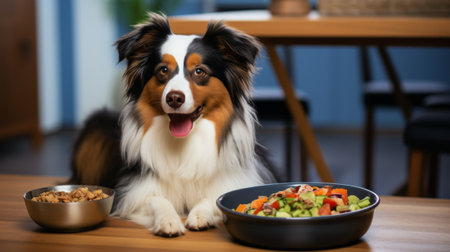 gorgeous dog eating healthy dogs food at homeの素材