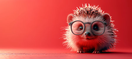 Hedgehog with glasses on solid backgroundの素材