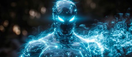 Character composed of lake blue holographic linesの素材