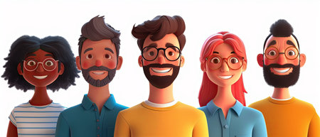 Simple Cartoon illustration of smiling people close up portrait on white backgroundの素材