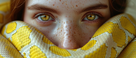 Model with python, in the style of light white and yellowの素材