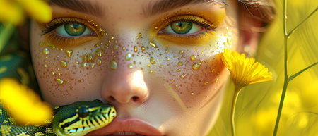 Model with python, in the style of light white and yellowの素材