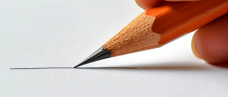 The image captures a close - up view of a hand holding a pencilの素材