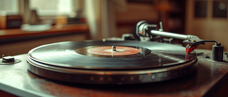 Old photograph of a record player playing a recordの素材