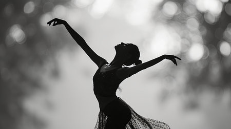 Ballerina Gracefully Performing in a Black and White Photo. Generative AI.の素材