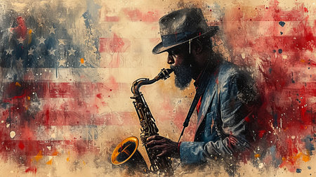 Painting of a Man Playing Saxophoneの素材