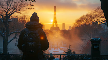 Person Standing in Front of the Eiffel Towerの素材