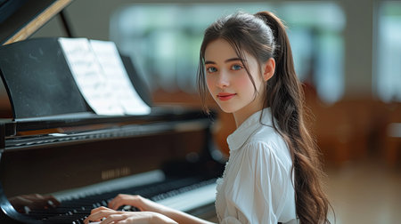 Woman at Piano With Long Hairの素材