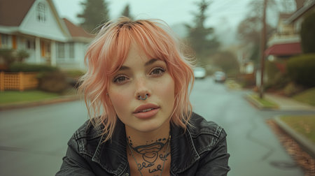 Woman With Pink Hair and Chest Piercingsの素材