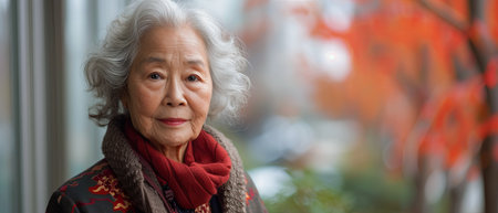 Woman With White Hair and Red Scarfの素材