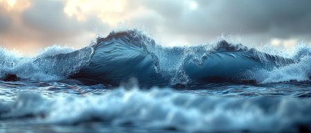 Massive Ocean Wave Crashing on Cloudy Dayの素材