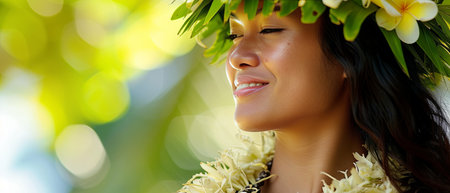 Woman Wearing a Flower Wreath on Her Headの素材