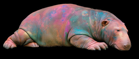 Hippopotamus Resting on Black Backgroundの素材
