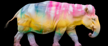 Colorful Elephant Striding on Black Backgroundの素材