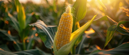 Close Up of Corn Cob in Fieldの素材