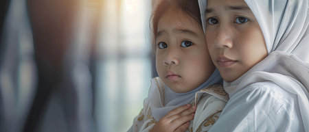 Woman and Child Standing Togetherの素材