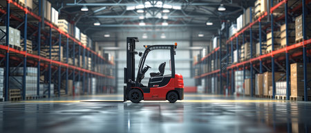 Forklift in Large Warehouse With Shelvesの素材