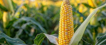 Close Up of Corn Cob in Fieldの素材