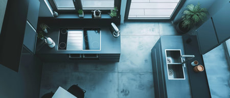 Modern Elegance: A Sunlit Contemporary Kitchen with Fresh Ingredients and Stylish Decorの素材