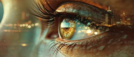 Futuristic Vision: A Glimpse of a Modern Metropolis through the Human Eyeの素材