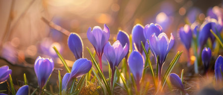 Breathtaking sunrise over blooming field of colored flowersの素材