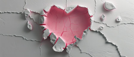 A pink heart painted on a hole in a plain white wall, creating a simple yet eye-catching visual contrast in the urban environment.の素材