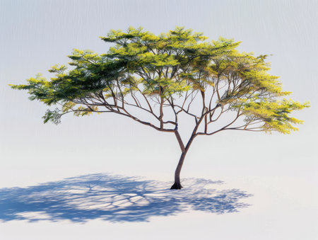 A detailed painting of a tree standing in a snowy landscape, with snow-covered branches and a white ground. The artist has captured the cold, winter atmosphere with precision.の素材