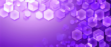 The image shows a vibrant purple background filled with numerous hexagonal shapes. The shapes are neatly arranged and vary in size, creating a visually striking pattern.の素材