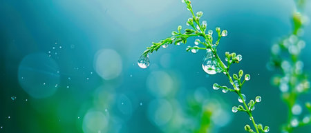 A detailed view of a plant covered in sparkling water droplets, reflecting light and enhancing its texture. Each droplet appears like a tiny gem, clinging to the leaves and stems, adding a fresh and vibrant look to the plant.の素材