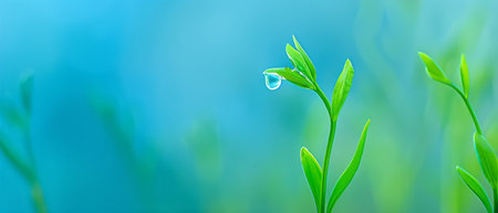 This close-up view showcases a plant covered with glistening water drops. The details of the plants leaves and the droplets are highlighted, creating a refreshing and vibrant image.の素材