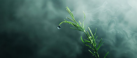 A close-up view of a lush green plant with water droplets covering its leaves, glistening in the sunlight. The water droplets provide hydration and nourishment to the plant, enhancing its health and vitality.の素材