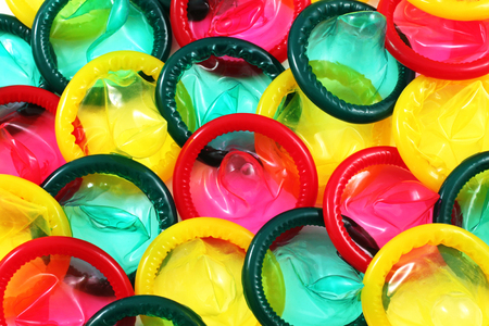 Colored Condoms Close Upの写真素材