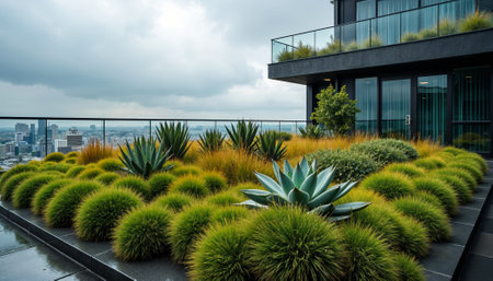 View of the city from the terrace of a modern office buildingの素材