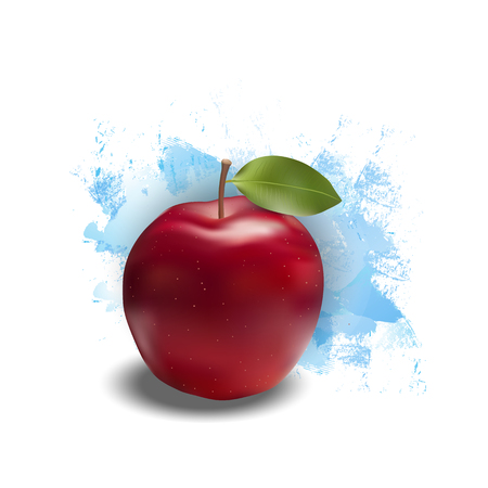 Red apple realistic fruits on a blue background Vector illustration.のイラスト素材