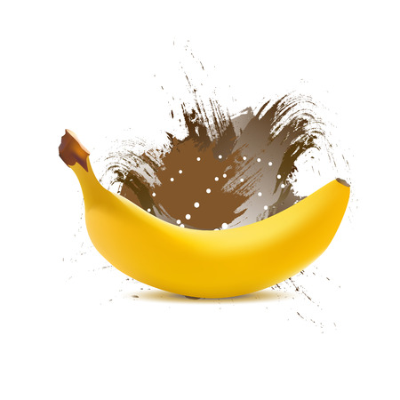 Yellow banana realistic fruits on brown background Vector illustration.のイラスト素材