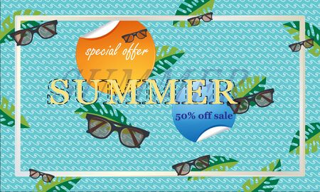 The concept of a postcard on a summer theme with summer attributes.のイラスト素材
