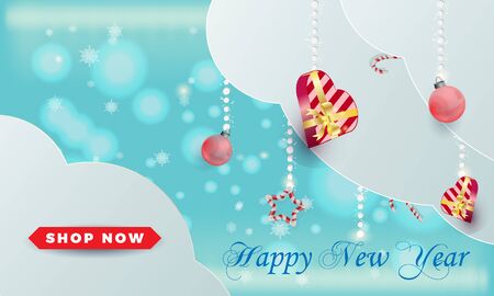 Happy New Year text design background with gifts and candys. Vector illustration. with candys. Vector illustrationのイラスト素材