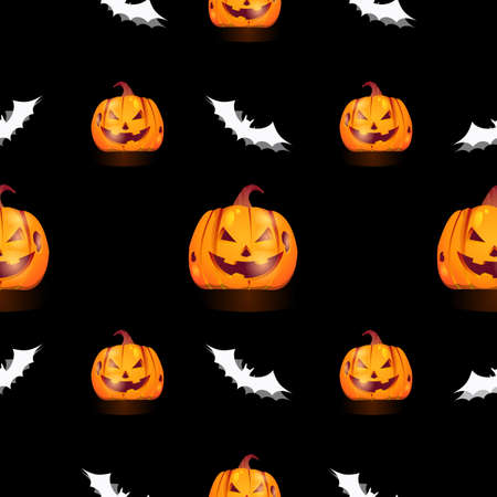 Hallowen seamless pattern with pumpkin and bat. Vector illustration. Design wallpaper, fabrics, postal packaging.のイラスト素材