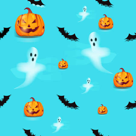 Hallowen seamless pattern with pumpkin and bat. Vector illustration. Design wallpaper, fabrics, postal packaging.のイラスト素材
