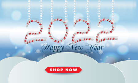 2022 Happy New Year text design background. Vector illustration. with candys. Vector illustrationのイラスト素材
