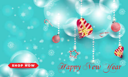 Happy New Year text design background with gifts and candys. Vector illustration. with candys. Vector illustrationのイラスト素材