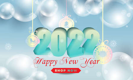 Design background 2022 New Year and Merry Christmas with Christmas balls toys. vector illustration.のイラスト素材
