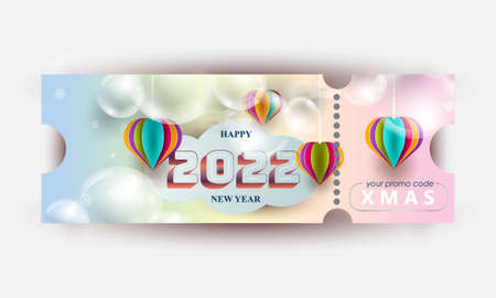 Marry christmas text design promotion voucher background with gifts, harts and bubbles. Vector illustration. Vector illustration