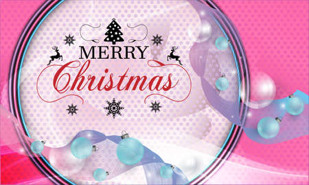 Greeting card with Christmas balls toys. Happy New Year and Merry Christmas. Vector.のイラスト素材