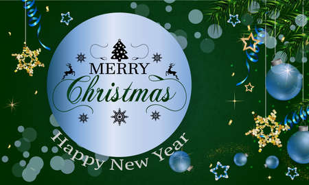 Design background Merry Christmas with Christmas balls toys. vector illustration.のイラスト素材