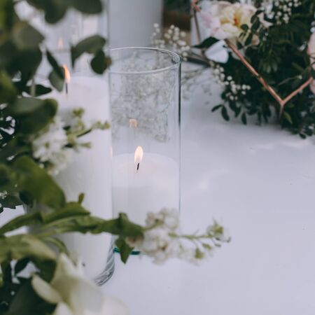 bride and groom on wedding ceremony on rustic autumn weddingの写真素材
