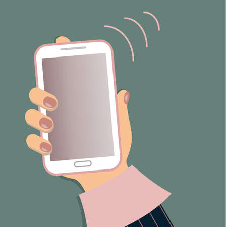 Mobile phone in woman hand. Smartphone call.vector illustrationのイラスト素材