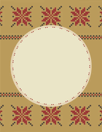 Seasonal Christmas frame raster background.Winter decorative border with knitted Norwegian pattern...