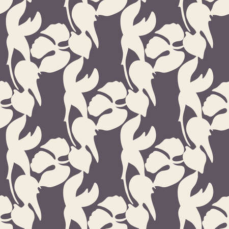 Seamless whimsical cute pattern of large abstract white botanical shapes on navy background.Endless floral ornament.Backdrop for fabric,textile,linen,covers,wrapping,decoupage,women clothes.Vectorのイラスト素材