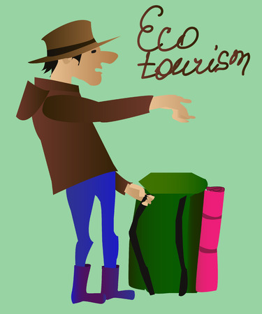 Tourist with a backpack getting ready for trip.のイラスト素材